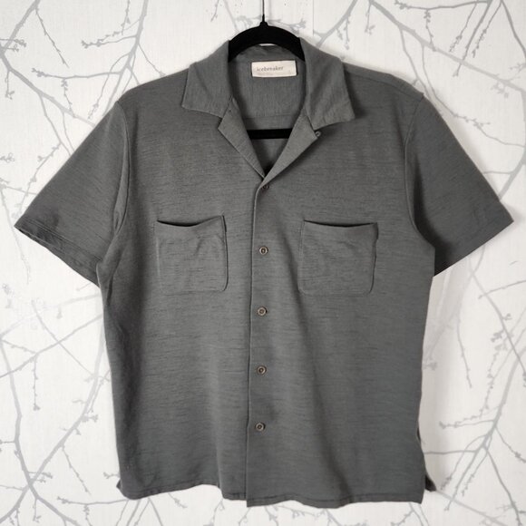 Icebreaker Gray 100% Wool Jersey Short Sleeve Camp Shirt - Picture 1 of 4
